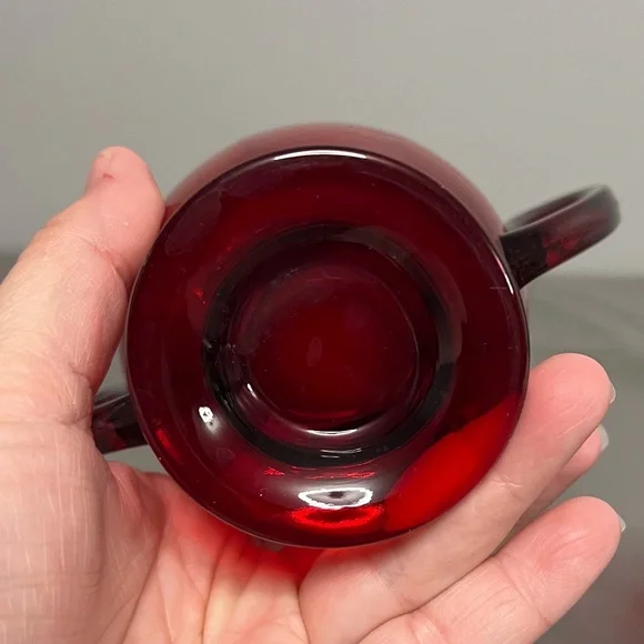 VTG Ruby Red Depression Glass Sugar & Creamer Set W/ Waved Rims - Picture 3 of 10